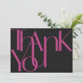 Minimalistisch gebold fotomagenta zwart bedankkaart (Staand voorkant)