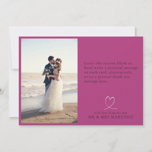 Minimalistisch gebold fotomagenta zwart bedankkaart (Achterkant)