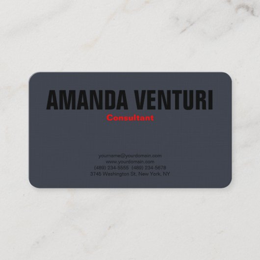 Minimalistisch gebold professioneel vlak blauw gri visitekaartje (Voorkant)