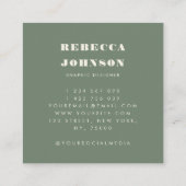 Minimalistisch gebold tipografie Sage Green Modern Vierkante Visitekaartje (Achterkant)