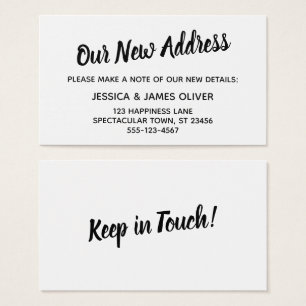 Minimalistisch gebold typografie onze nieuwe adres visitekaartjes