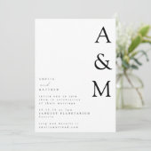 Minimalistisch gebold wit monogram Typografie Wedd Kaart (Staand voorkant)