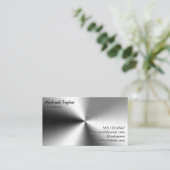 Minimalistisch geborsteld metaal Modern Elegant Visitekaartje (Staand voorkant)