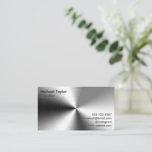 Minimalistisch geborsteld metaal Modern Elegant Visitekaartje (Staand voorkant)