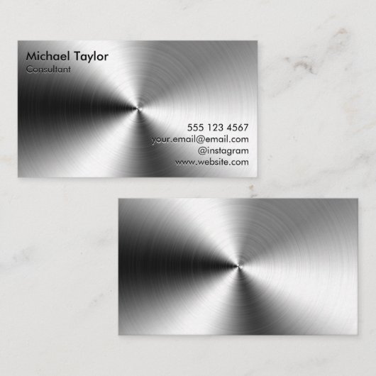 Minimalistisch geborsteld metaal Modern Elegant Visitekaartje (Voorkant / Achterkant)