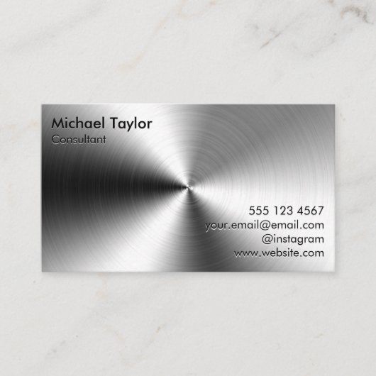 Minimalistisch geborsteld metaal Modern Elegant Visitekaartje (Voorkant)