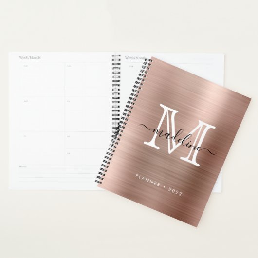 Minimalistisch geborsteld metaal Roos Gold Modern  Planner (Display)