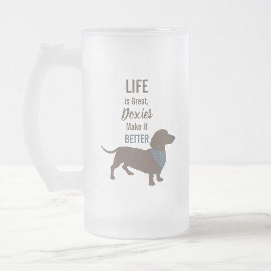 Minimalistisch gebruik van Dachshund Silhouette Matglas Bierpul (Links)
