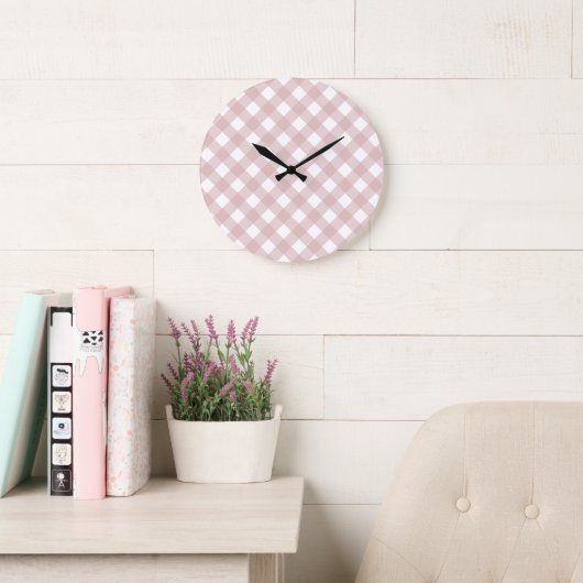 Minimalistisch gedempt roze schaduw geruite patroo grote klok (Leeskamer)