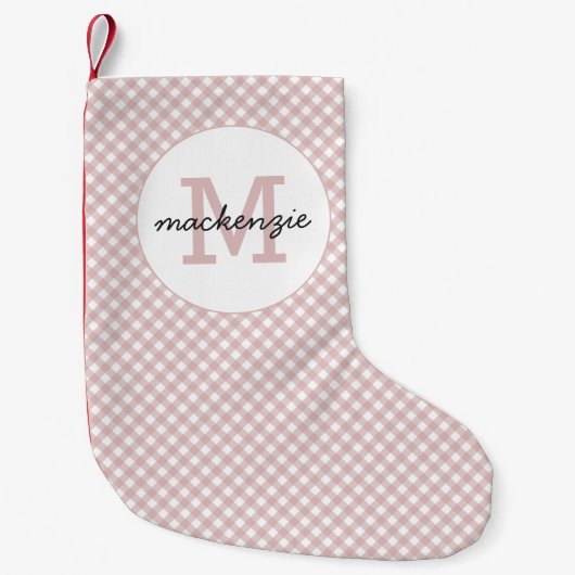 Minimalistisch gedempt roze schaduw geruite patroo kleine kerstsok (Voorkant)