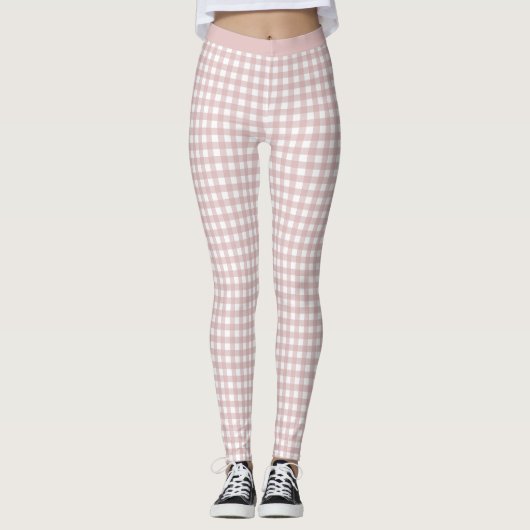 Minimalistisch gedempt roze schaduw geruite patroo leggings (Voorkant)