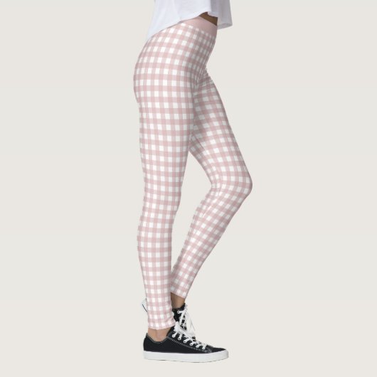 Minimalistisch gedempt roze schaduw geruite patroo leggings (Rechts)