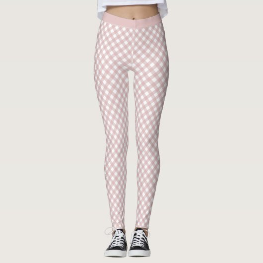 Minimalistisch gedempt roze schaduw geruite patroo leggings (Voorkant)