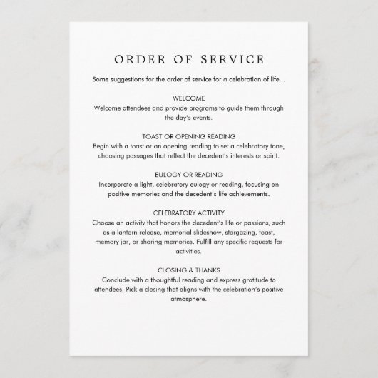 Minimalistisch gedenkteken, viering van het leven  programmakaart (Achterkant)