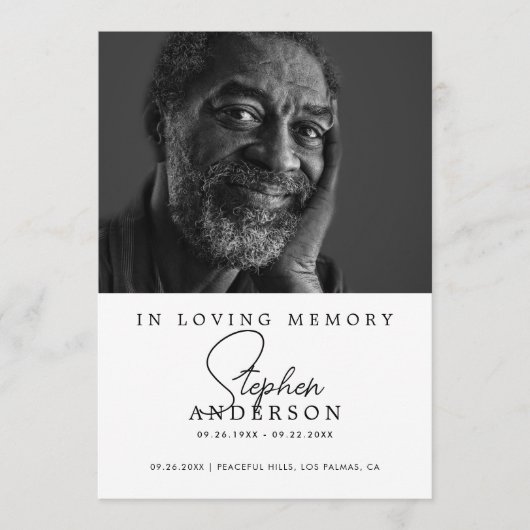 Minimalistisch gedenkteken, viering van het leven  programmakaart (Voorkant)