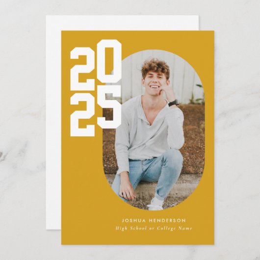 Minimalistisch geel 2025 foto Afstuderen Aankondiging (Voorkant / Achterkant)