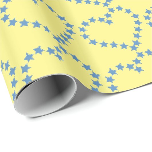 Minimalistisch geel en blauw hart cadeaupapier (Rol Hoek)