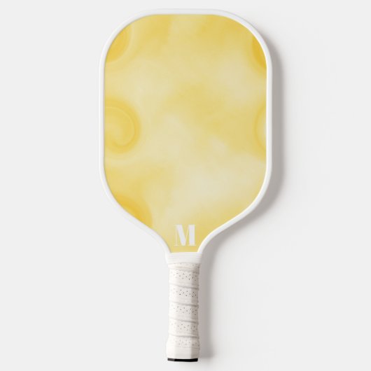 Minimalistisch geel en wit modern monogram pickleball paddle (Achterkant)