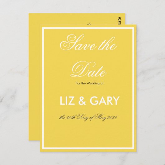 Minimalistisch geel - Save the Date Briefkaart (Voorkant / Achterkant)