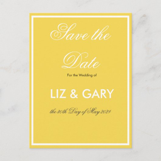 Minimalistisch geel - Save the Date Briefkaart (Voorkant)