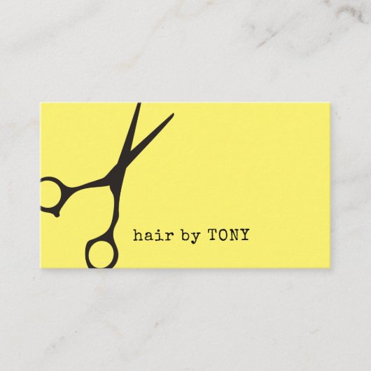 Minimalistisch geel zwart schaar haar stylist visitekaartje (Voorkant)