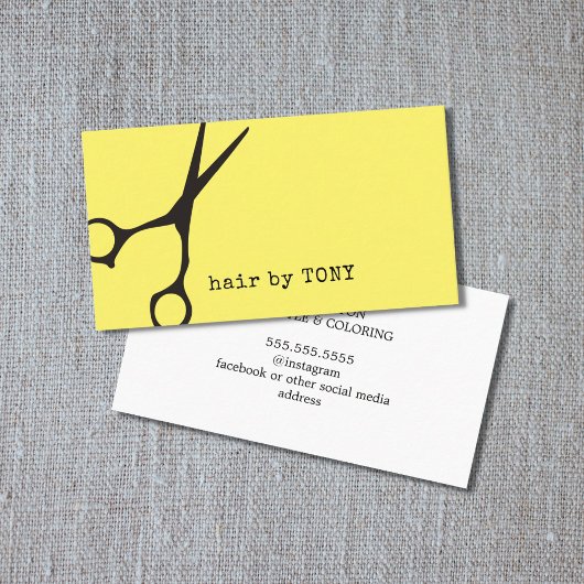 Minimalistisch geel zwart schaar haar stylist visitekaartje