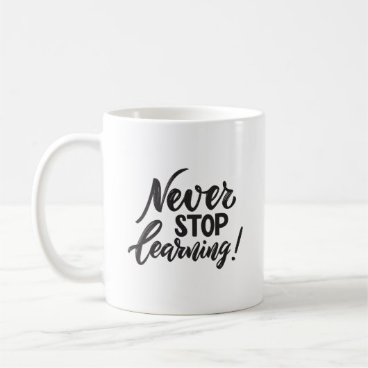 Minimalistisch geïnspireerd Leer Nooit Op Elegant Koffiemok (Links)