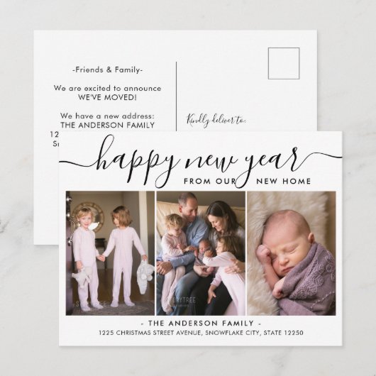 Minimalistisch, gelukkig nieuwjaar 3 Fotovakantie Aankondigingskaart (Voorkant / Achterkant)