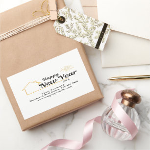 Minimalistisch gelukkig nieuwjaar   branding van o rechthoekige sticker