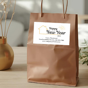 Minimalistisch gelukkig nieuwjaar branding van o rechthoekige sticker