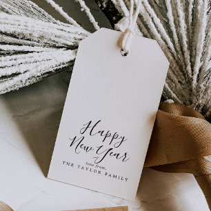 Minimalistisch gelukkig nieuwjaar cadeaulabel