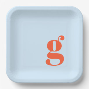 Minimalistisch gemerkt initiaal retro blauw oranje papieren bordje