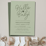 Minimalistisch Genderneutraal Boho Hallo Baby show Kaart<br><div class="desc">Ben je op zoek naar een prachtig baby shower thema voor een mammie? Bekijk deze minimalistische Genderneutrale Boho Hallo Uitnodiging tot Baby shower. Het kenmerkt een tekst van de manuscriptstijl op een minimalistische groene achtergrond van de sage. U kunt uw eigen details zeer gemakkelijk toevoegen door de gebieden van de...</div>