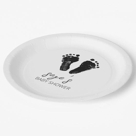 Minimalistisch genderneutraal footprints Baby show Papieren Bordje (Gekanteld)