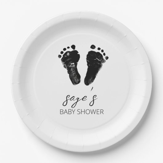 Minimalistisch genderneutraal footprints Baby show Papieren Bordje (Voorkant)