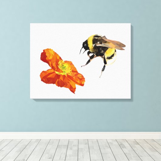 Minimalistisch geometrisch bijen/papaver omwikkeld canvas afdruk (Insitu (Houten vloer))
