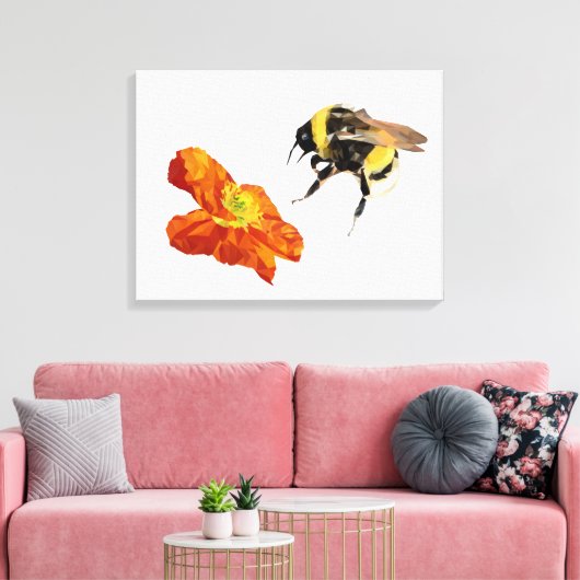 Minimalistisch geometrisch bijen/papaver omwikkeld canvas afdruk (Insitu (Woonkamer))