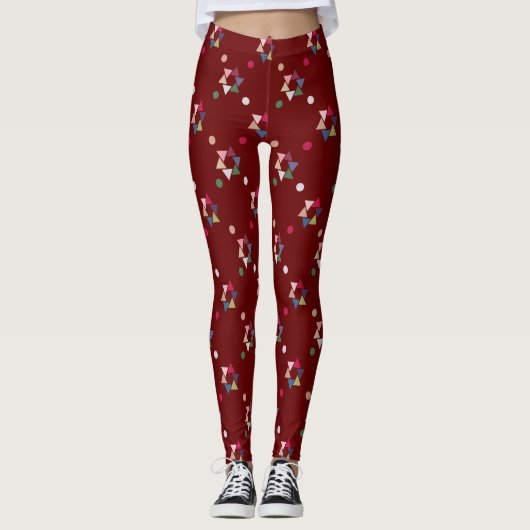 Minimalistisch geometrisch patroon rood blauw groe leggings (Voorkant)
