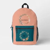 Minimalistisch gepersonaliseerd bloemenmonogram bedrukte rugzak (Voorkant)