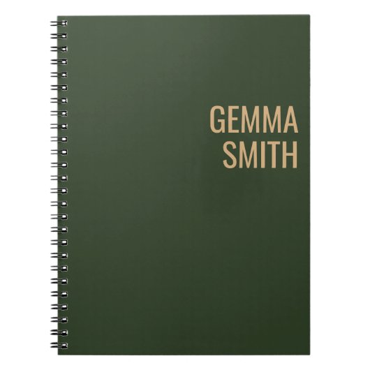 minimalistisch gepersonaliseerd goud- en groene mo notitieboek (Voorkant)