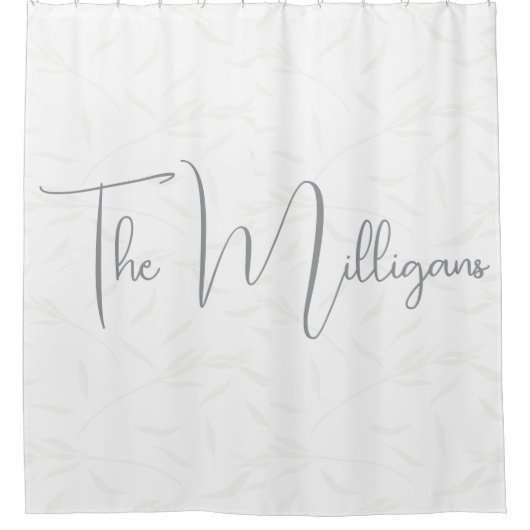 Minimalistisch gepersonaliseerd grijs en wit douchegordijn (Voorkant)