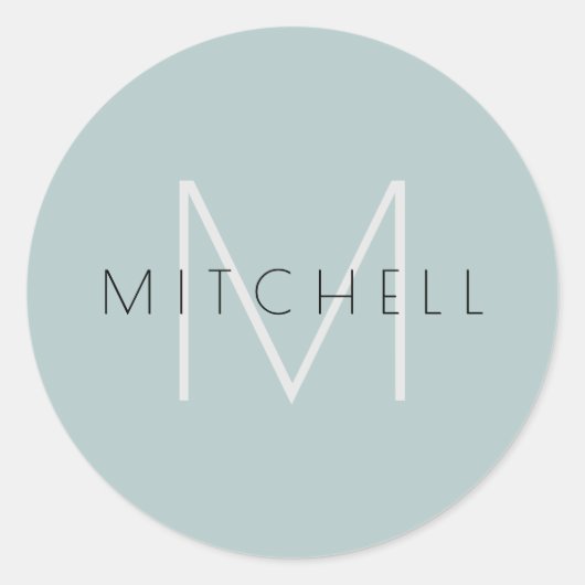 Minimalistisch Gepersonaliseerd Modern Teal Grijs Ronde Sticker (Voorkant)