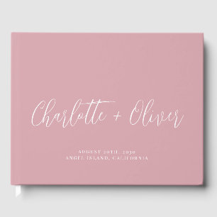 Minimalistisch gepersonaliseerd script roze bruilo gastenboek