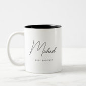 Minimalistisch gepersonaliseerde beste vader ooit tweekleurige koffiemok (Links)