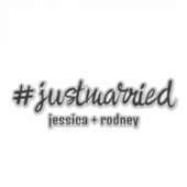 Minimalistisch gepersonaliseerde Just Married-hash Sticker (Voorkant)