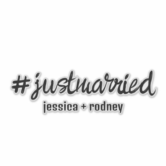 Minimalistisch gepersonaliseerde Just Married-hash Sticker (Voorkant)