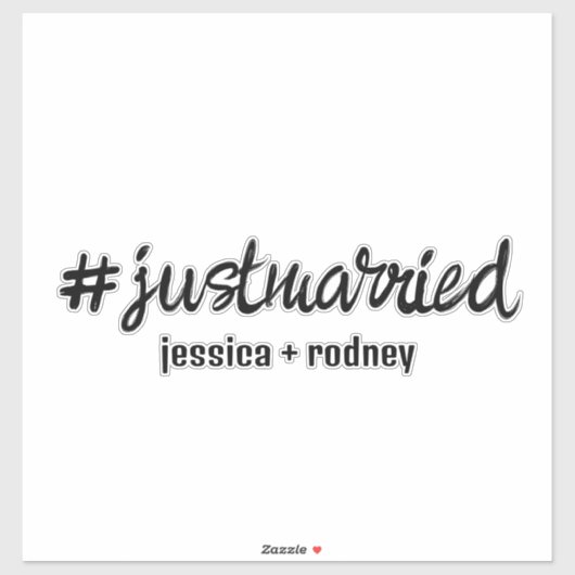 Minimalistisch gepersonaliseerde Just Married-hash Sticker (Vel)