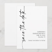 Minimalistisch geroteerd kalligrafie Afstuderen Save The Date (Voorkant / Achterkant)