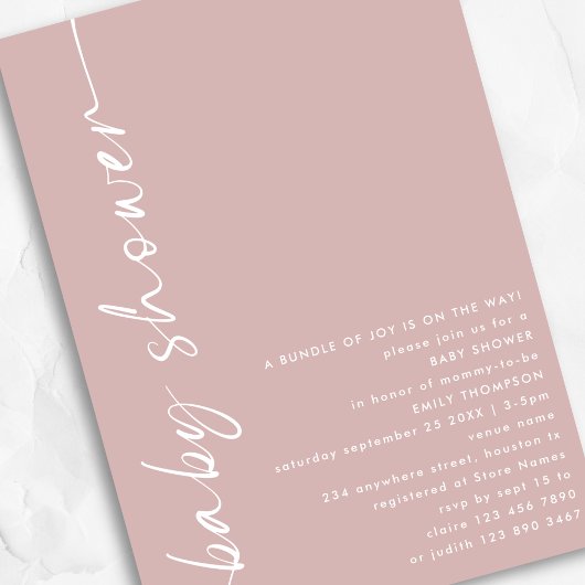 Minimalistisch geroteerd tekst stoffig Roos Baby s Kaart