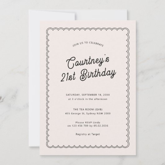 Minimalistisch gescalloped 21ste verjaardag kaart (Voorkant)
